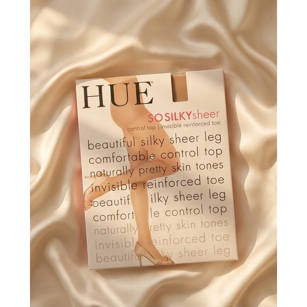 Vintage HUE 2 So Silky Sheer Control Top Tights Tan Reinforced Toe 10762 NOS